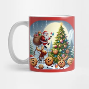 Santa Claus and happy cookies celebrate Christmas Mug